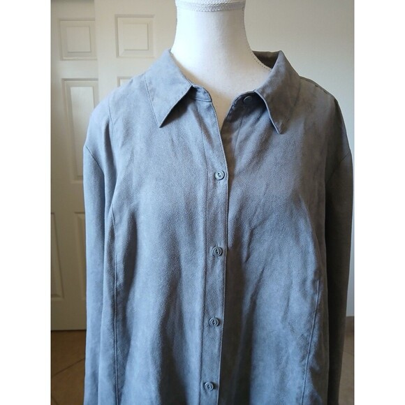 Catherines Womens Blouse Long Sleeve Gray Button Up Collared 1X 18/20W - Picture 6 of 14